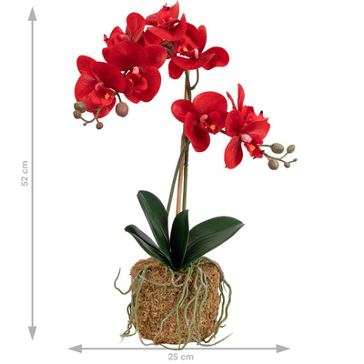 Orhidee artificiala rosie cu aspect natural H52 cm cu 2 tulpini