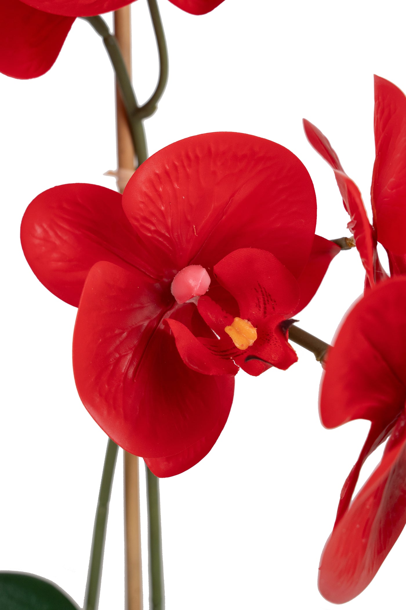 Orhidee artificiala rosie cu aspect natural H52 cm cu 2 tulpini