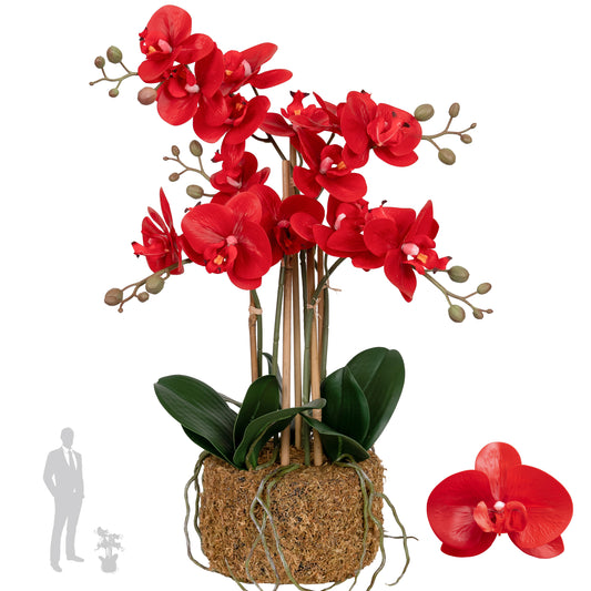 Orhidee artificiala rosie cu aspect natural H52 cm cu 5 tulpini