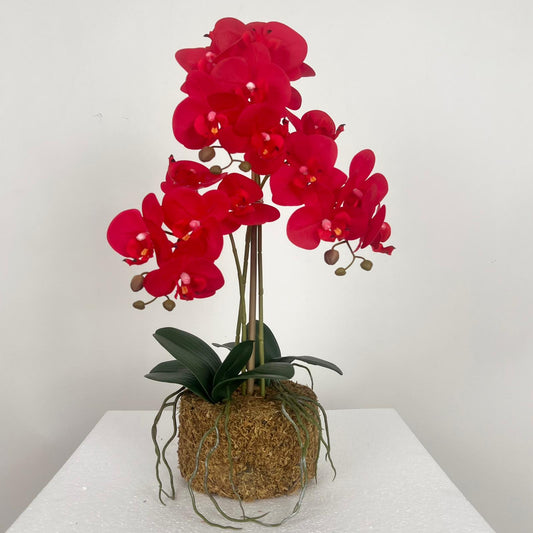 Orhidee artificiala rosie cu aspect natural H61 cm cu 3 tulpini