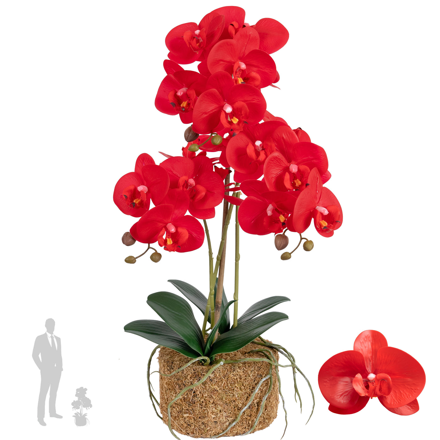 Orhidee artificiala rosie cu aspect natural H61 cm cu 3 tulpini