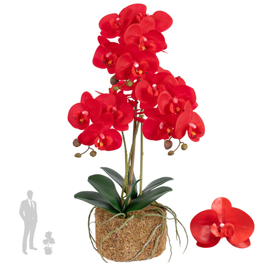 Orhidee artificiala rosie cu aspect natural H61 cm cu 3 tulpini