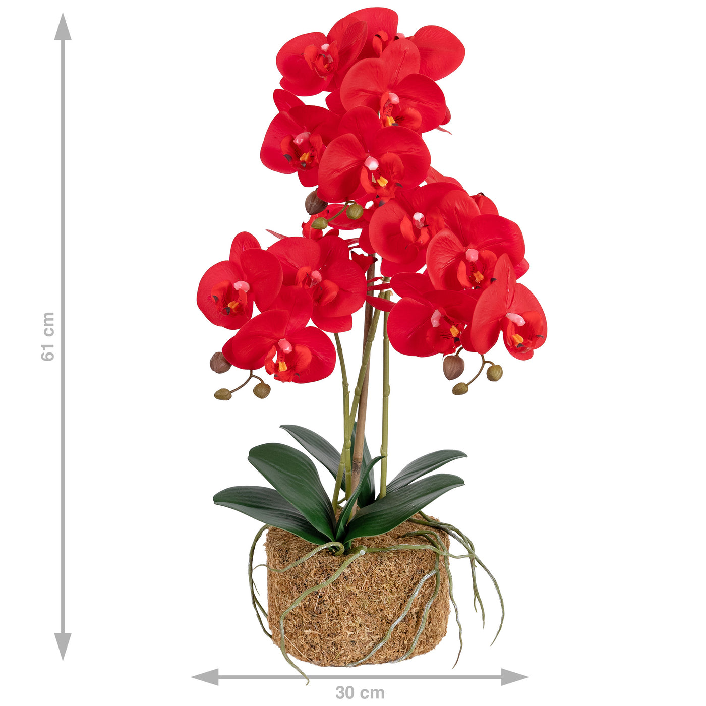 Orhidee artificiala rosie cu aspect natural H61 cm cu 3 tulpini