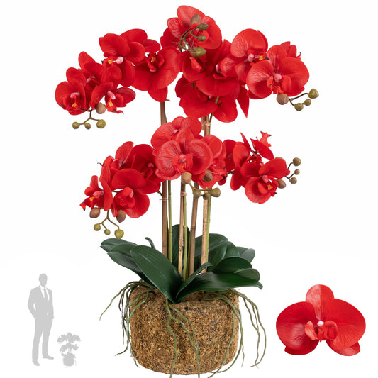 Orhidee artificiala rosie cu aspect natural H62 cm cu 6 tulpini