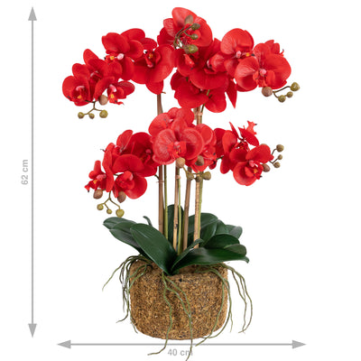 Orhidee artificiala rosie cu aspect natural H62 cm cu 6 tulpini