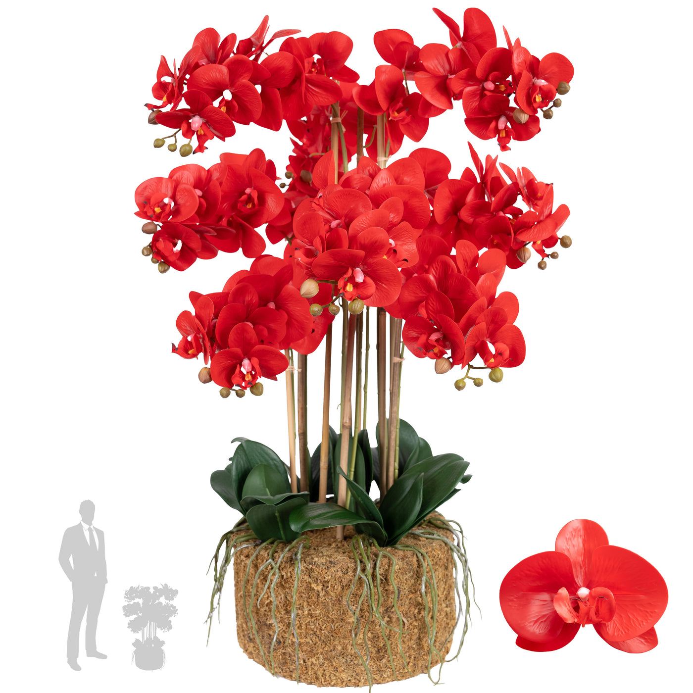 Orhidee artificiala rosie cu aspect natural H85 cm cu 9 tulpini