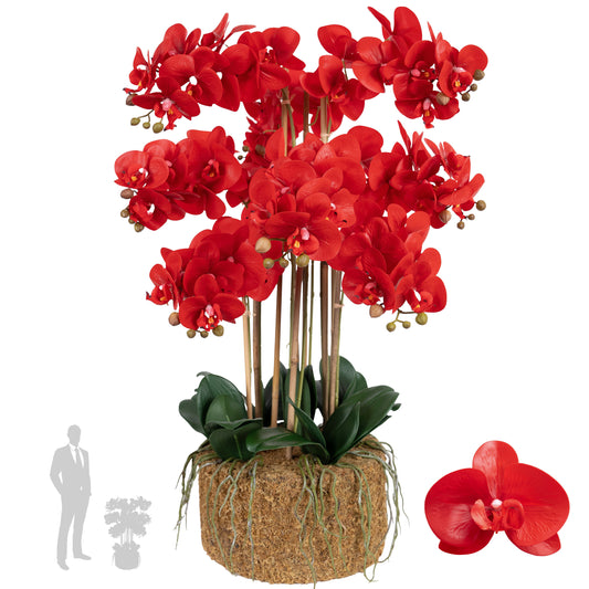 Orhidee artificiala rosie cu aspect natural H85 cm cu 9 tulpini