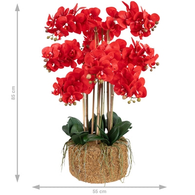 Orhidee artificiala rosie cu aspect natural H85 cm cu 9 tulpini