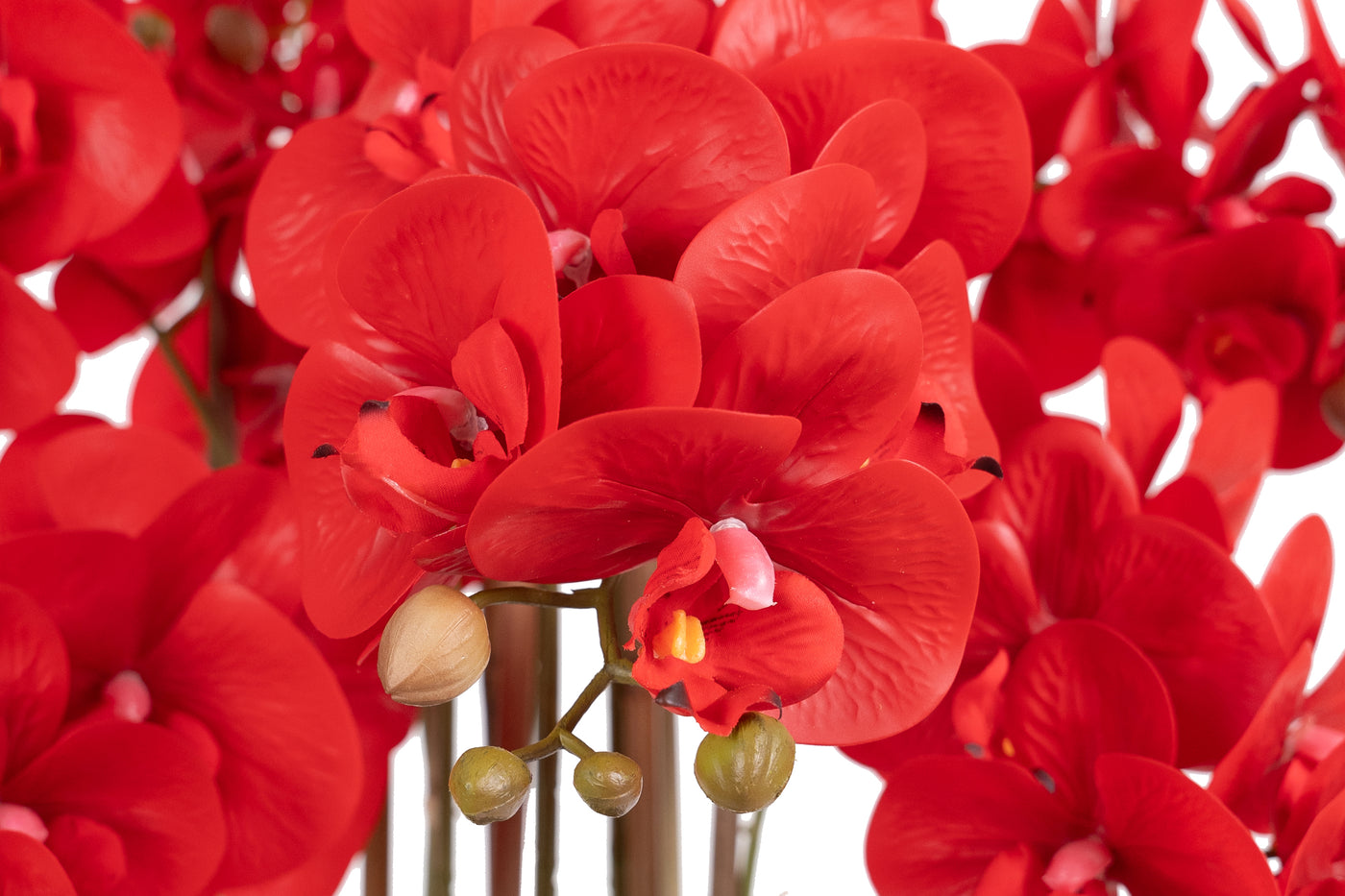 Orhidee artificiala rosie cu aspect natural H85 cm cu 9 tulpini