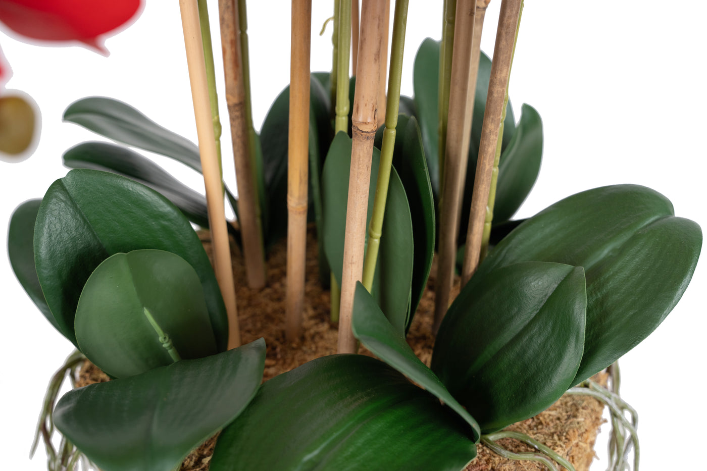 Orhidee artificiala rosie cu aspect natural H85 cm cu 9 tulpini