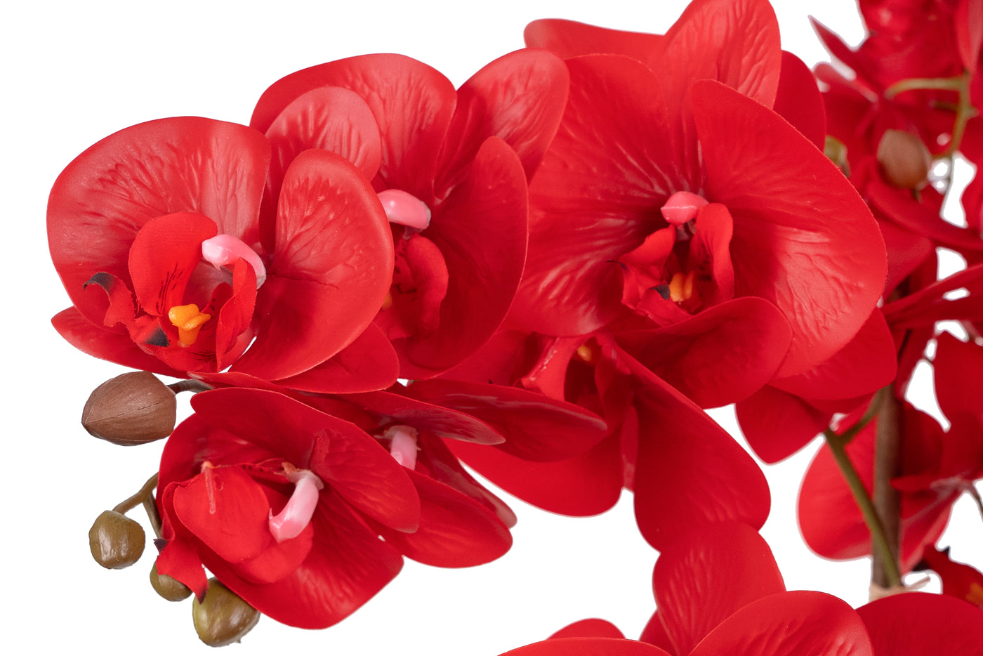 Orhidee artificiala rosie cu aspect natural H85 cm cu 9 tulpini