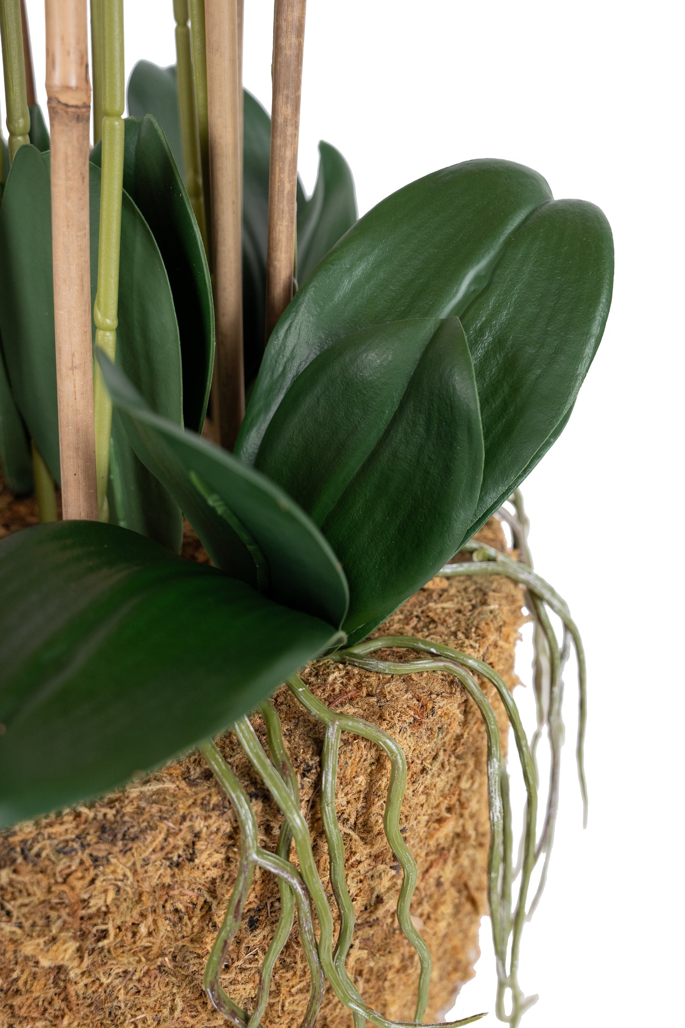 Orhidee artificiala rosie cu aspect natural H85 cm cu 9 tulpini