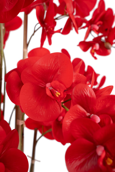 Orhidee artificiala rosie cu aspect natural H85 cm cu 9 tulpini