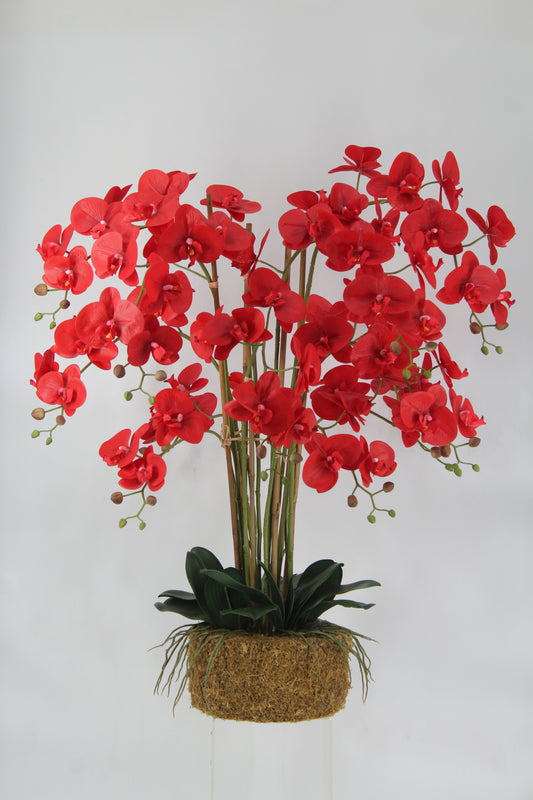 Orhidee artificiala rosie cu aspect natural H90 cm cu 12 tulpini