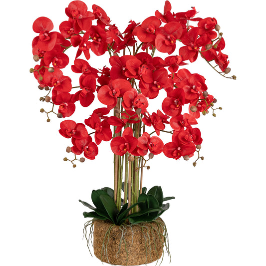 Orhidee artificiala rosie cu aspect natural H90 cm cu 12 tulpini