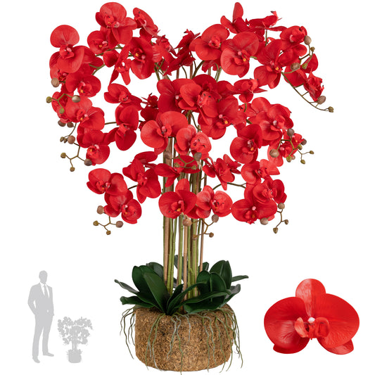 Orhidee artificiala rosie cu aspect natural H90 cm cu 12 tulpini