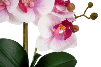 Orhidee artificiala roz cu alb cu aspect natural H36 cm cu 2 tulpini