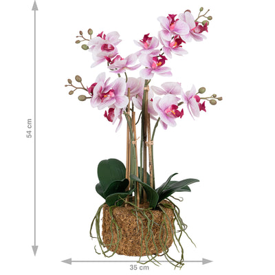 Orhidee artificiala roz cu alb cu aspect natural H54 cm cu 5 tulpini