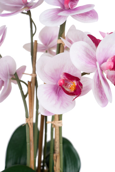 Orhidee artificiala roz cu alb cu aspect natural H54 cm cu 5 tulpini