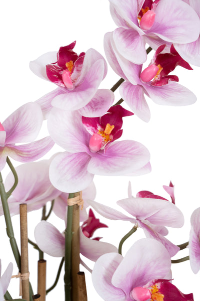 Orhidee artificiala roz cu alb cu aspect natural H54 cm cu 5 tulpini