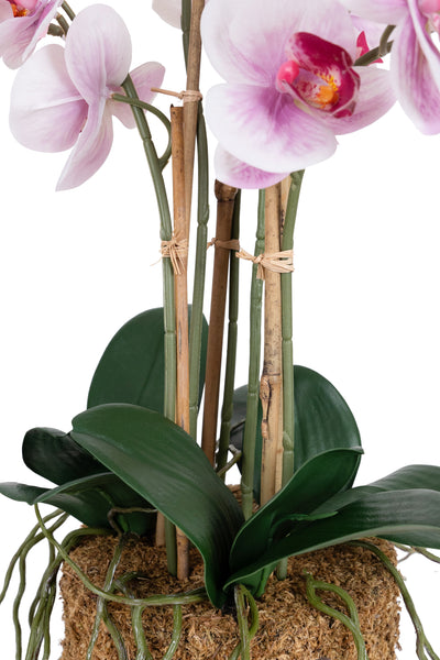 Orhidee artificiala roz cu alb cu aspect natural H54 cm cu 5 tulpini