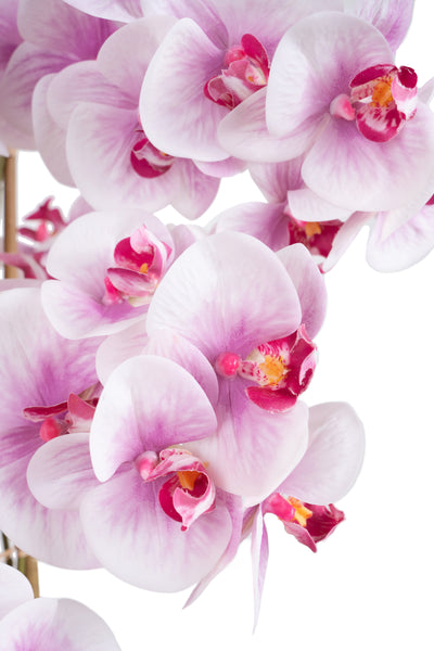 Orhidee artificiala roz cu alb cu aspect natural H80 cm cu 9 tulpini