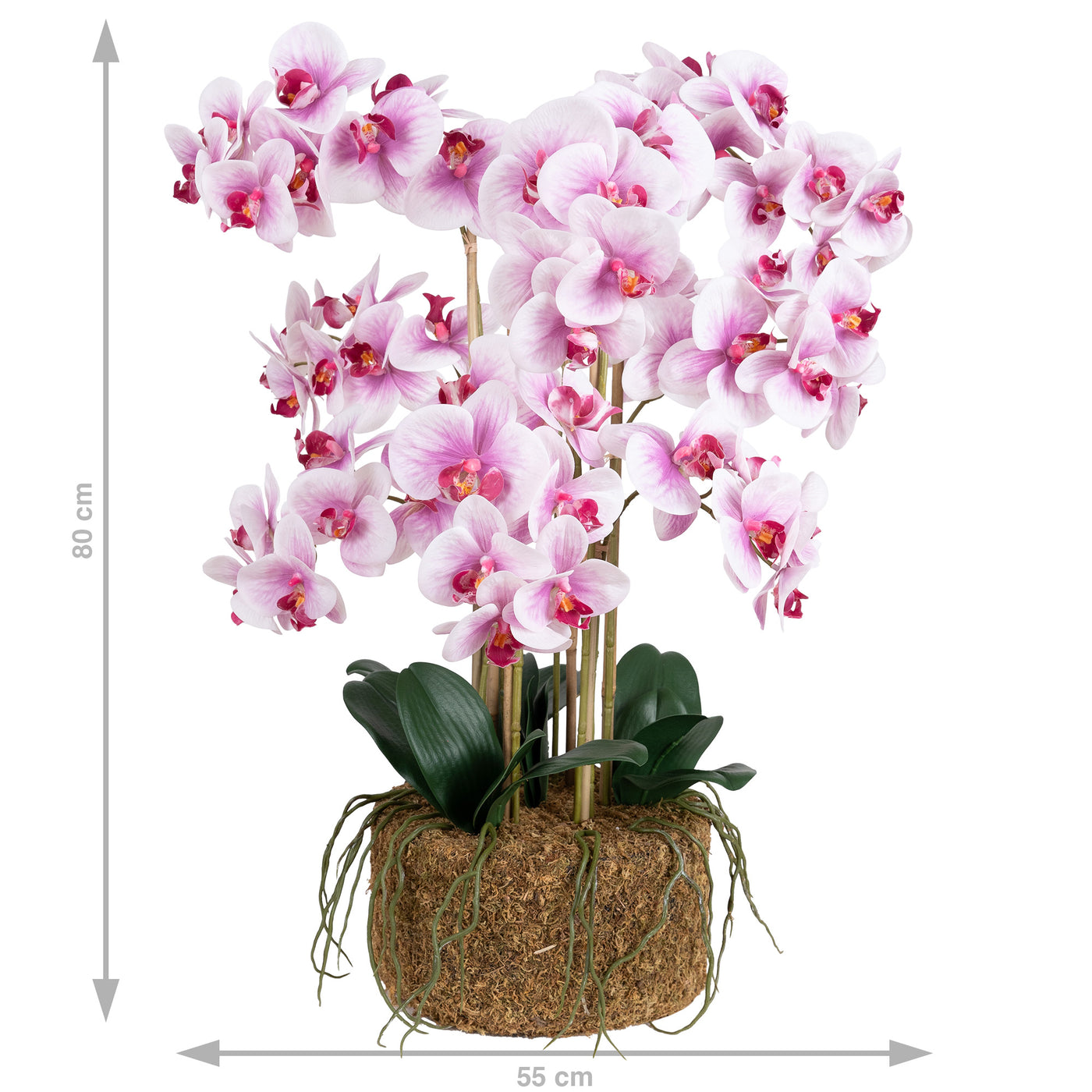 Orhidee artificiala roz cu alb cu aspect natural H80 cm cu 9 tulpini