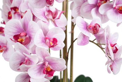 Orhidee artificiala roz cu alb cu aspect natural H80 cm cu 9 tulpini