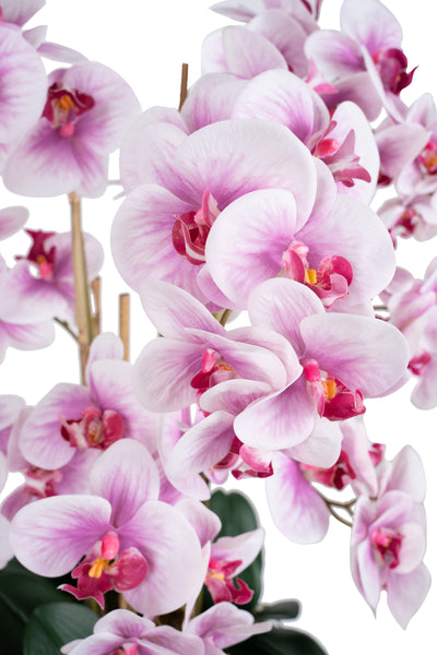 Orhidee artificiala roz cu alb cu aspect natural H80 cm cu 9 tulpini