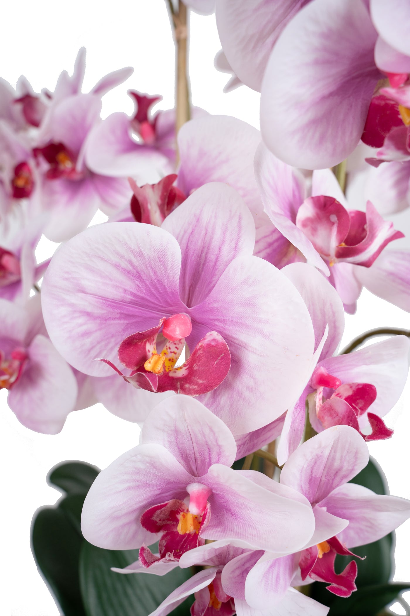 Orhidee artificiala roz cu alb cu aspect natural H80 cm cu 9 tulpini