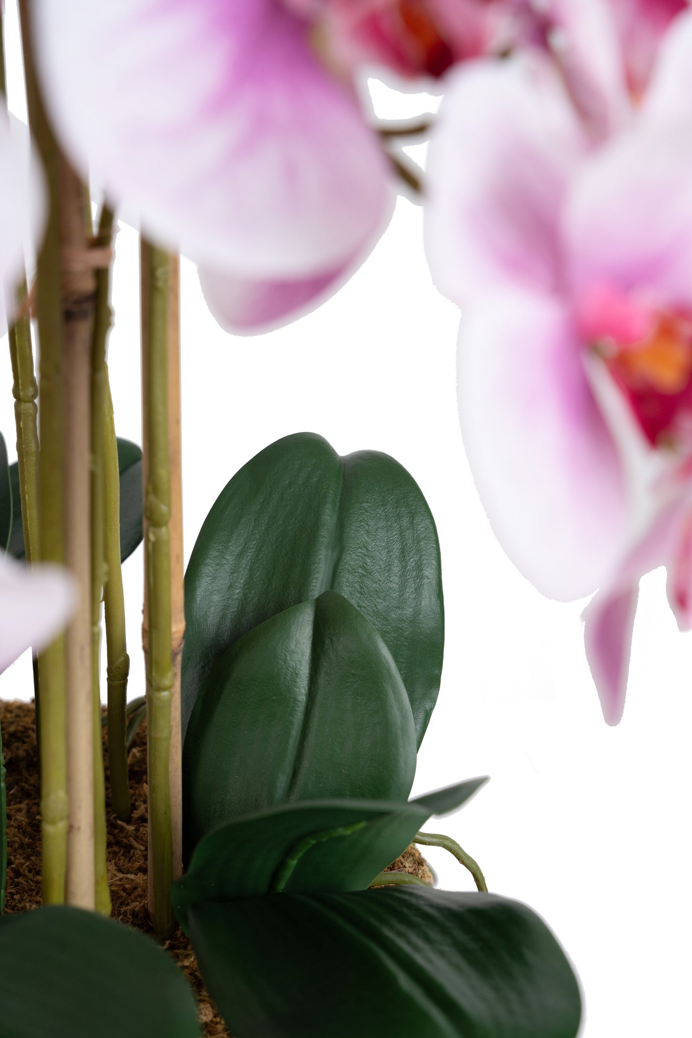 Orhidee artificiala roz cu alb cu aspect natural H80 cm cu 9 tulpini