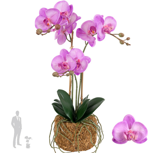 Orhidee artificiala roz cu aspect natural H53 cm cu 3 tulpini
