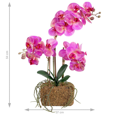 Orhidee artificiala roz cu aspect natural H54 cm cu 3 tulpini