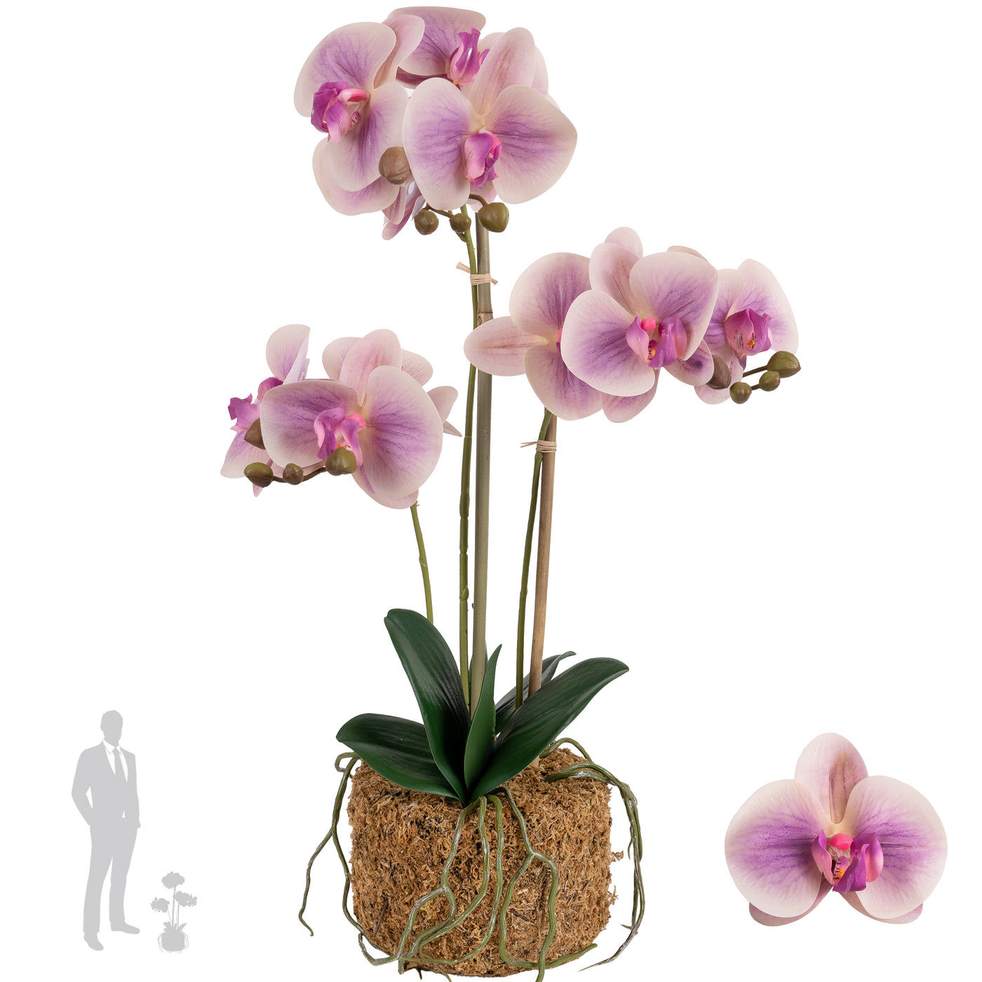 Orhidee artificiala roz cu aspect natural H54 cm cu 3 tulpini