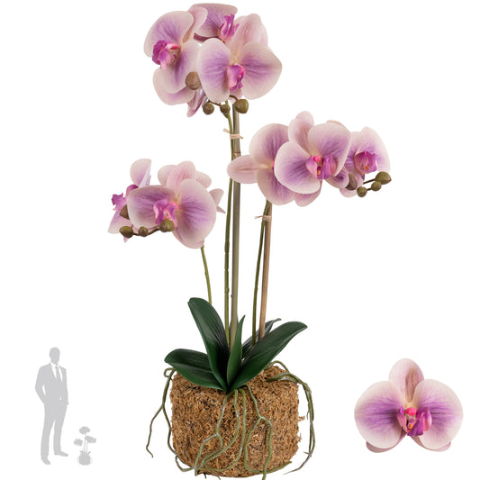 Orhidee artificiala roz cu aspect natural H54 cm cu 3 tulpini