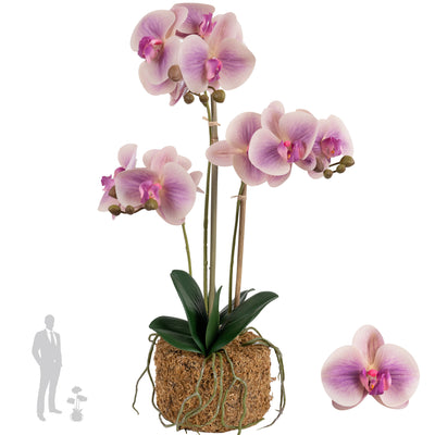 Orhidee artificiala roz cu aspect natural H54 cm cu 3 tulpini