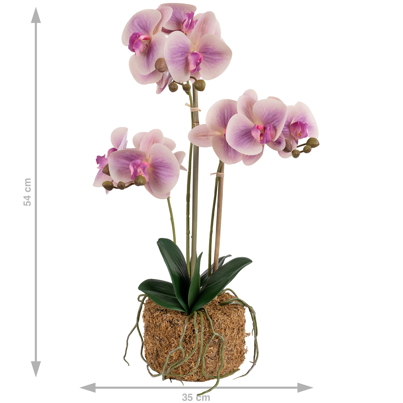 Orhidee artificiala roz cu aspect natural H54 cm cu 3 tulpini