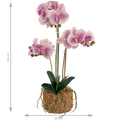 Orhidee artificiala roz cu aspect natural H54 cm cu 3 tulpini