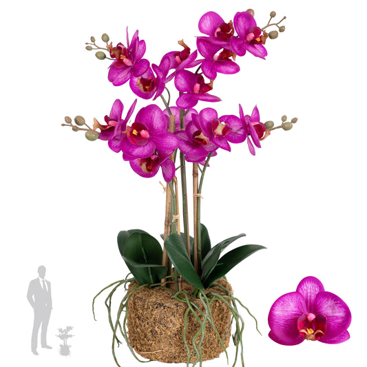 Orhidee artificiala roz cu aspect natural H54 cm cu 5 tulpini