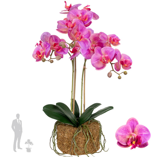 Orhidee artificiala roz cu aspect natural H56 cm cu 2 tulpini