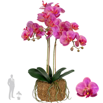 Orhidee artificiala roz cu aspect natural H56 cm cu 2 tulpini