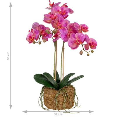 Orhidee artificiala roz cu aspect natural H56 cm cu 2 tulpini