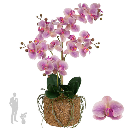 Orhidee artificiala roz cu aspect natural H59 cm cu 5 tulpini
