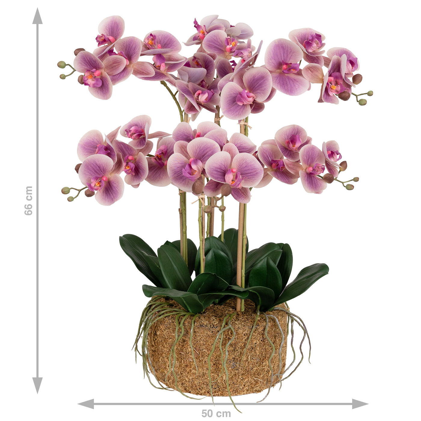 Orhidee artificiala roz cu aspect natural H66 cm cu 6 tulpini