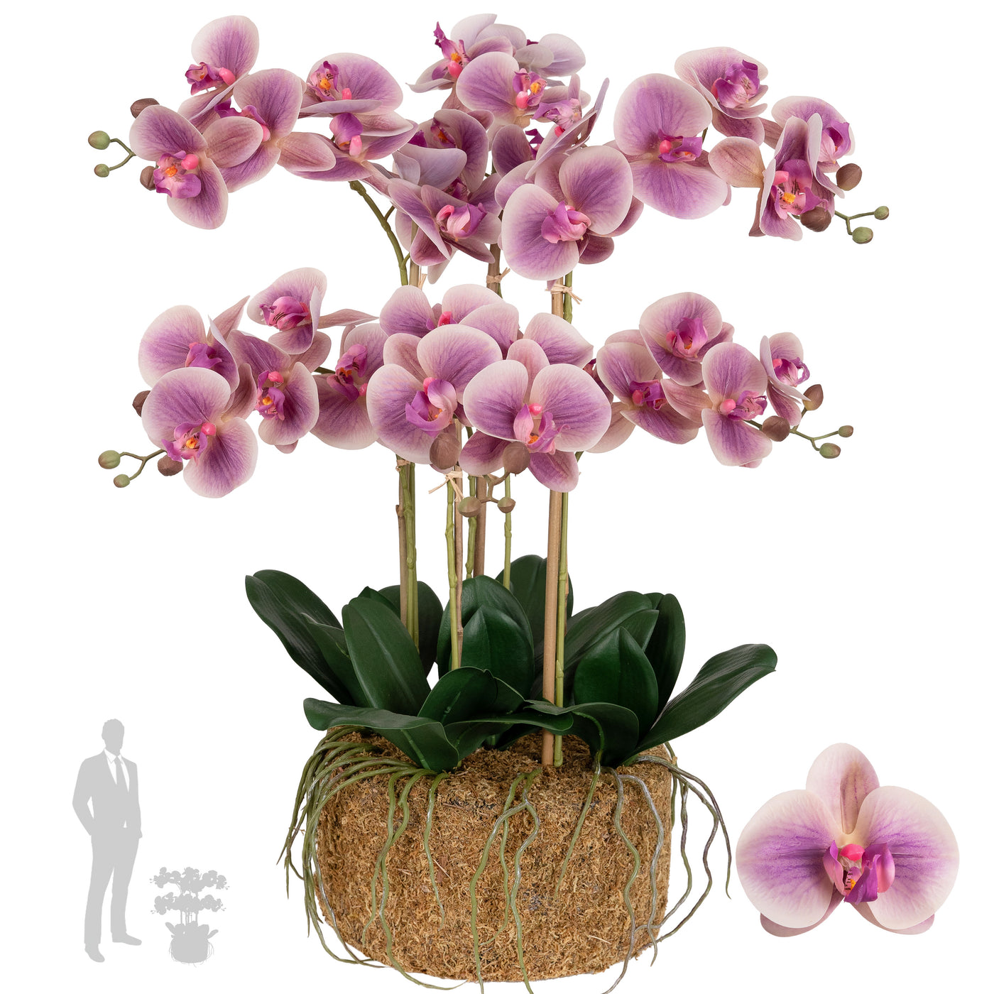 Orhidee artificiala roz cu aspect natural H66 cm cu 7 tulpini