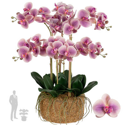 Orhidee artificiala roz cu aspect natural H66 cm cu 7 tulpini