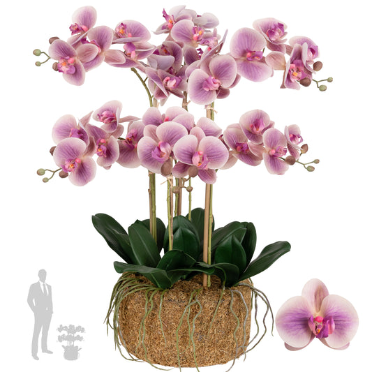 Orhidee artificiala roz cu aspect natural H66 cm cu 7 tulpini