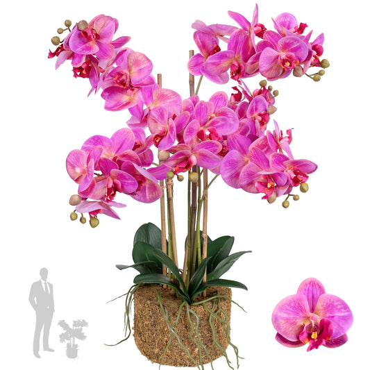 Orhidee artificiala roz cu aspect natural H71 cm cu 6 tulpini