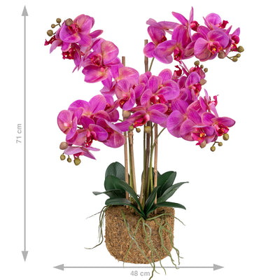 Orhidee artificiala roz cu aspect natural H71 cm cu 6 tulpini