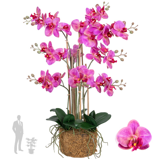 Orhidee artificiala roz cu aspect natural H71 cm cu 9 tulpini
